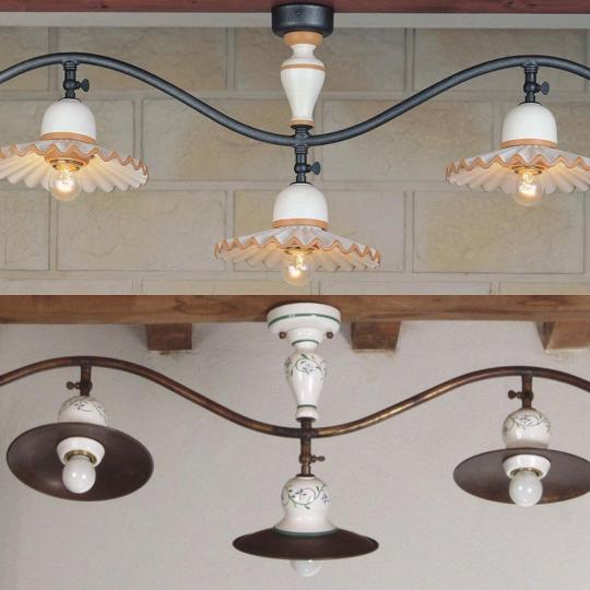 mediterran mennyezeti lampa keramia toszkan festett rusztikus alacsony belmagassag rez country provanszi lampak vilagitas imas firenze budapest lameridiana lakberendezes 3 izzos mintas.jpg